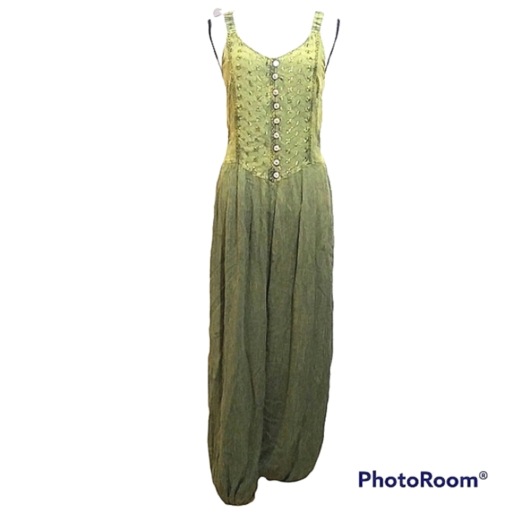 H.H.G GREEN EMBROIDERED BOHO HAREM JUMPSUIT LIGHTWEIGHT ONE PIECE CASUAL